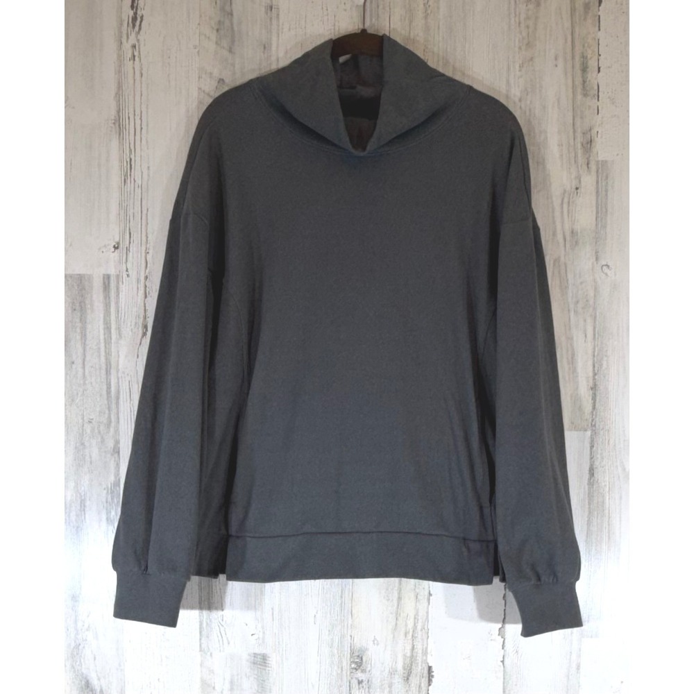 Freely Mock Cowl Neck Sweatshirt XL Charcoal Gray Micro Ribbed Kangaroo Pockets